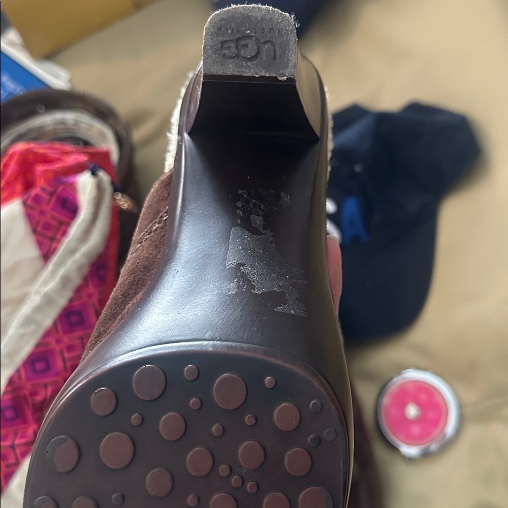 UGG Brown Suede Clogs with Medium Heel - Picture 14 of 15